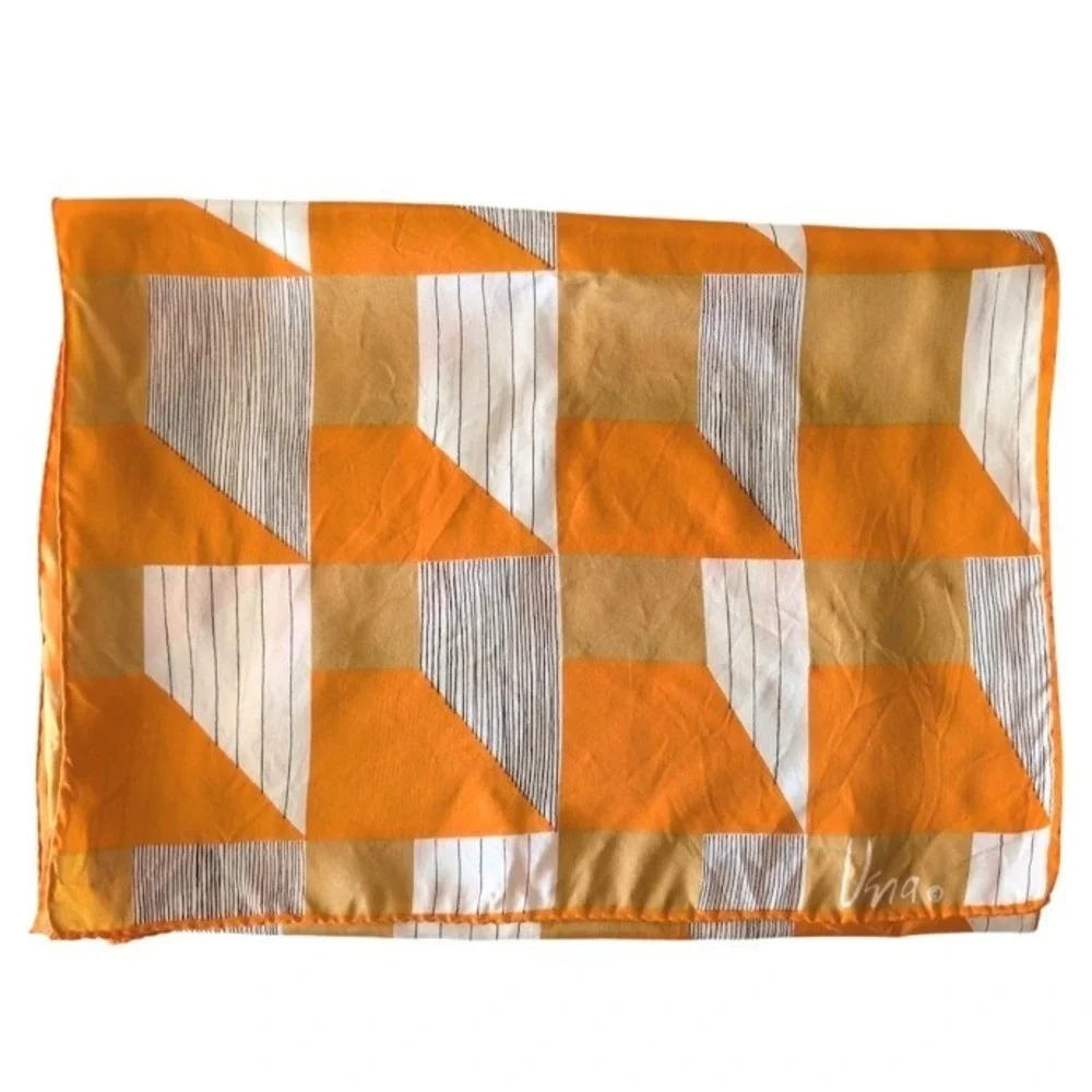 Vintage Scarves by Vera Orange‎ Geometric Op Art Silk Blend Scarf Made in Japan